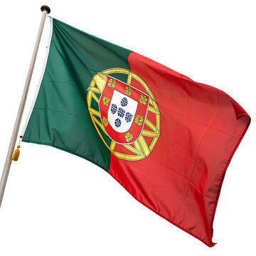 The national flag of portugal waving in the wind, isolated on transparent background