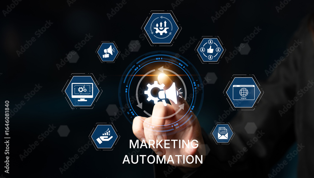Aufkleber marketing automation diagram showcase ai-driven campaign workflow, highlight marketing automation, d