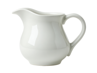 Classic white ceramic pitcher with a glossy surface curved body and elegant handle.