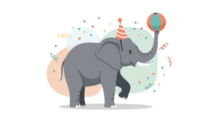 Fototapeta premium Celebration Elephant With Party Hat And Balloon In Festive Confetti