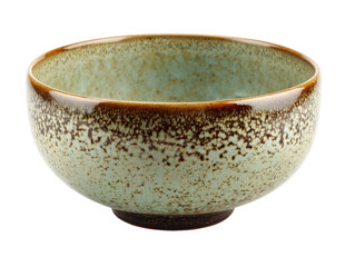 Handmade ceramic bowl with a rustic speckled green and brown reactive glaze.