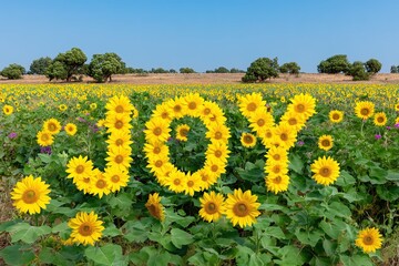 Joyful Sunflower Field Landscape With Floral Typography For Summer Season