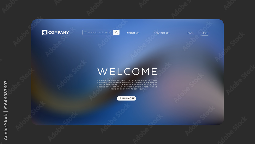 Poster modern company website design template with welcome message and sleek user interface