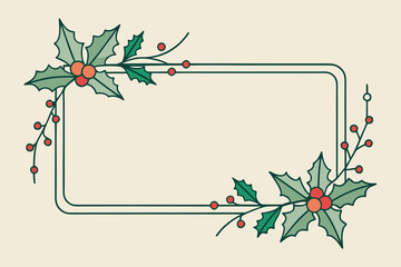 Festive christmas or holiday frame design featuring holly berries and leaves in a clean modern style