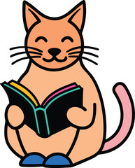 Reading cat with book.