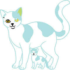 vector illustration of a cat With her daughter.