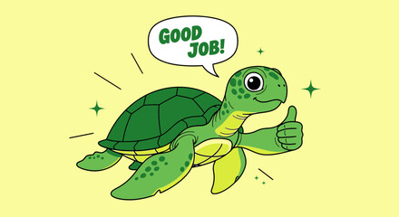 Naklejka premium Cheerful Cartoon Turtle Giving a Thumbs Up with Positive Affirmation Illustration