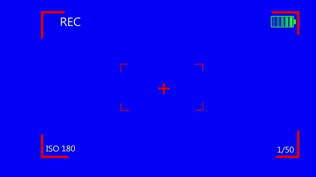 Cinematic camcorder, recorder.  Camera viewfinder display overplay on Blue background. Recording concept with timecode.