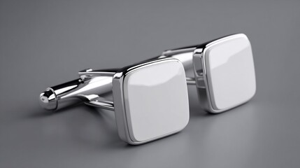 Silver cufflinks display on a gray background, ready for use as a stylish accessory