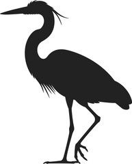 Heron bird silhouette standing on one leg, elegant wildlife vector illustration, nature-inspired black and white design, graceful animal art, minimalist concept