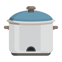 White and grey slow cooker kitchen appliance vector illustration
