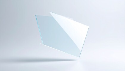 Abstract Glass Card Floating With Frosted Transparency And Soft Shadow Against White Background
