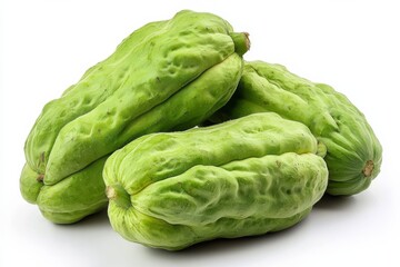 Obraz premium Three Chayotes, Close-up Still Life Photography, Green Vegetables, Healthy Food, Studio Shot. Chayote, Vegetable