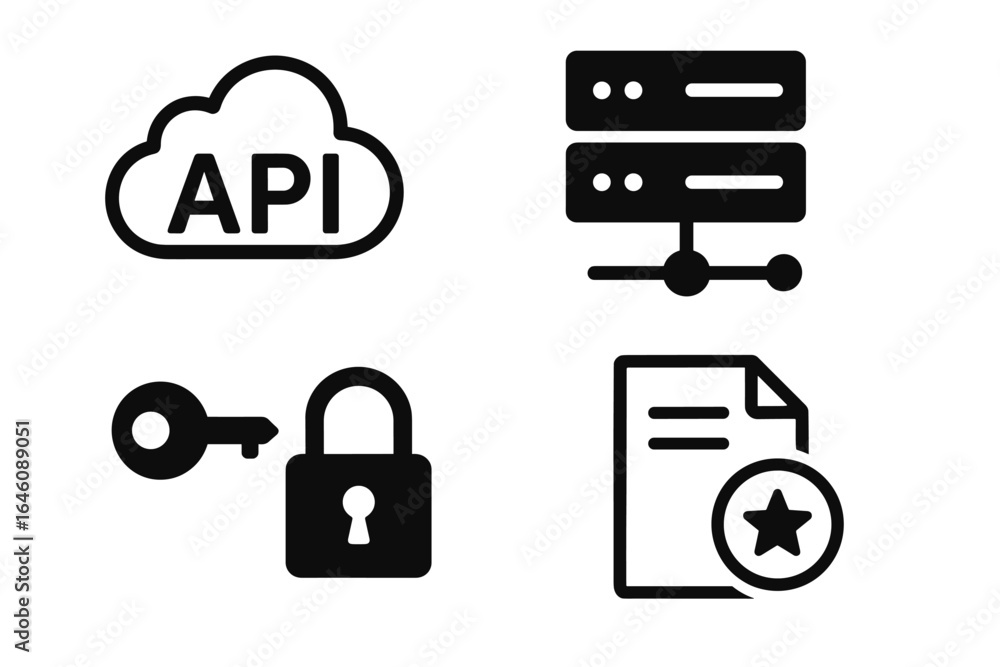 Poster api cloud connectivity and network security icons with lock and key elements