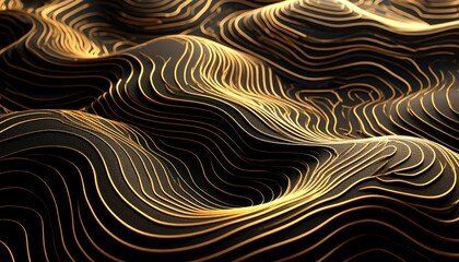 Abstract Gold Wavy Lines Creating Natural Contour Background with Organic Texture