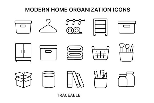 Modern home organization icons collection for efficient storage solutions
