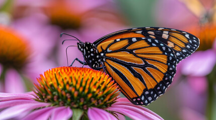 A monarch butterfly on a purple coneflower