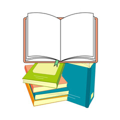 Stack of colorful books with open book isolated on transparent background