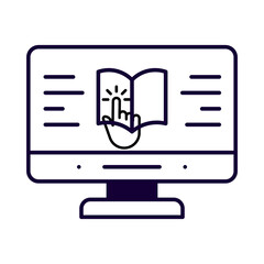 Computer screen displaying an open book isolated on transparent background