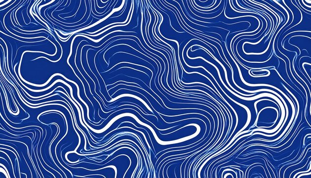 Abstract Blue And White Topography Pattern With Repeating Organic Curves - Powered by Adobe