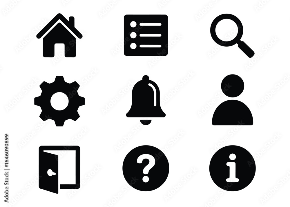 Poster vector art of set of essential user interface icons isolated on white background a comprehensive col