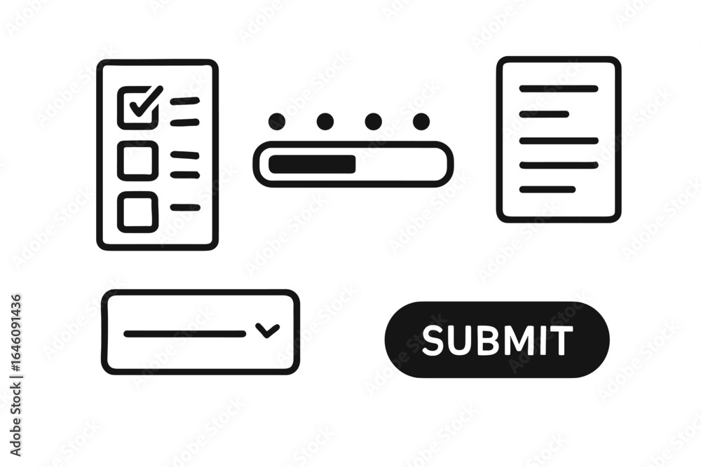 Poster minimalist ui elements: checklists, progress bars, dropdowns, submit button