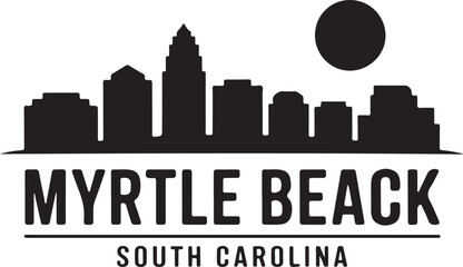 Fototapeta premium Myrtle Beach skyline horizontal banner South Carolina cityscape vector black on white