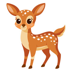 Adorable Cartoon Fawn, Cute Animal Illustration, Whimsical Style, Happy Expression, White Background, Perfect for Children's Products