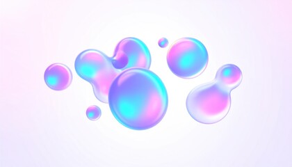 Abstract Iridescent Blob Sculptures in Floating Layout Against White Background
