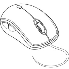 An isolated vector illustration of a wireless black and silver computer mouse with a scroll wheel and buttons