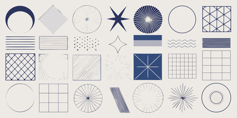 Geometric shapes and patterns in blue and beige