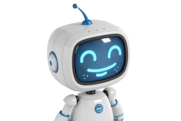Friendly cartoon robot with a happy face on its screen