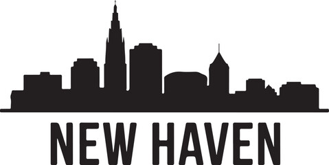 Obraz premium New Haven skyline horizontal banner. New Haven, Connecticut. Vector template for your design. Vector black silhouette.