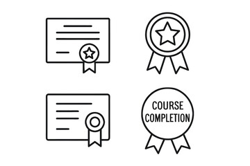 Certificate and medal icons representing course completion and achievement