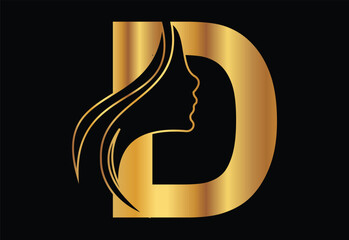 Latter D with golden color luxury beautyfull women  logo design concept illustrator