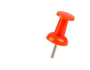 Vibrant Orange Pushpin Standing Upright Isolated Studio Shot on White, transparent background, PNG, Clipping path. Graphic resources. Business concept.