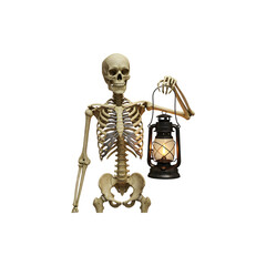 Halloween skeleton figurine holding a lantern isolated on white background for spooky seasonal decorations