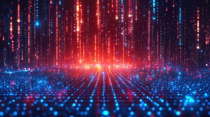 Abstract digital rain, data streams, glowing network, future technology, background for tech concept
