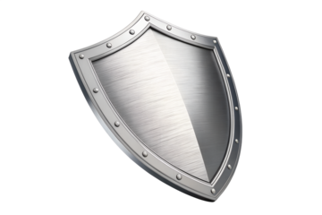 Medieval metal shield with rivets on black background