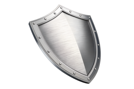 Medieval metal shield with rivets on black background