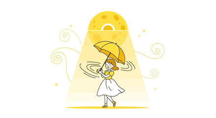 Obraz premium Dreamy depiction of a girl with umbrella under a radiant moon illustration art