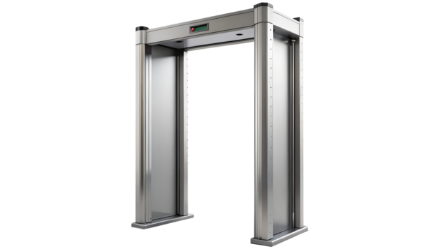 Metal detector scanner used for security check at airports isolated on transparent background