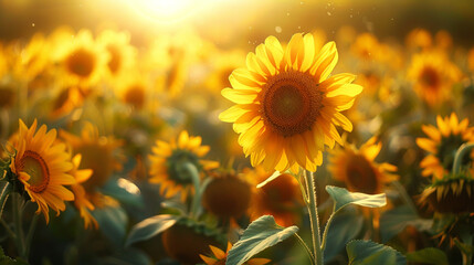 Sunflowers turning towards the sun