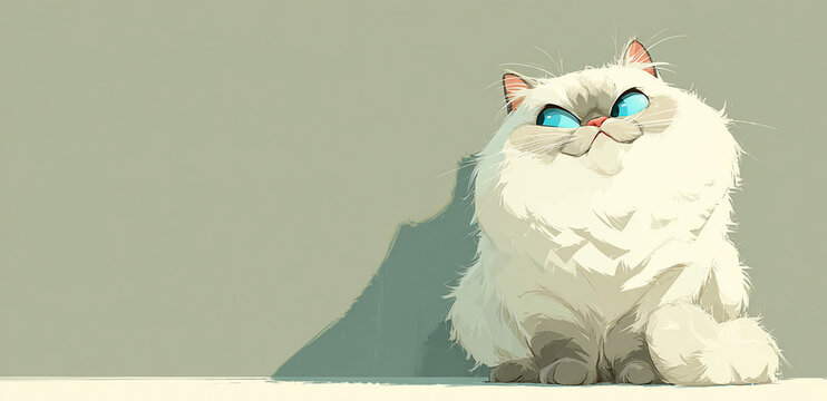 White cat watercolor illustration of cute animal, Fluffy kitten on an isolated white background for design, clipart