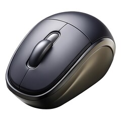 Modern black wireless computer mouse with scroll wheel isolated on a white background