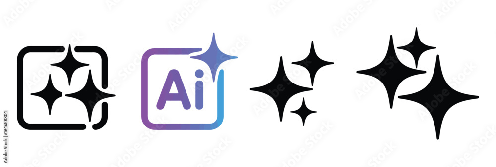 Poster vector art of a set of sparkle icons isolated on white background, showcasing various star and glitt
