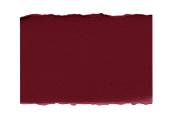 Square-shaped torn deep burgundy paper with textured fibers, isolated on white, great for elegant and bold typography.