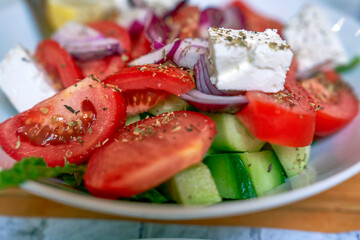 Vegetable salad close-up in the restaurant