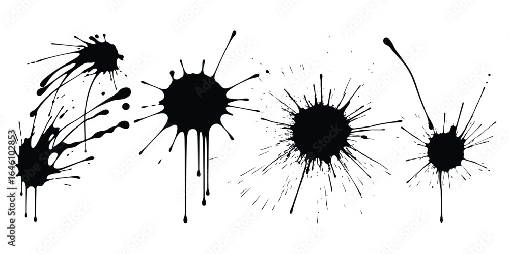 Aufkleber vector art of five black ink splashes with drips isolated on white background, creating an abstract 