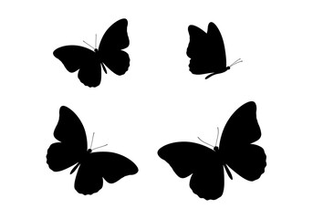 Four butterfly silhouettes arranged symmetrically against a bright plain artwork design element illustration